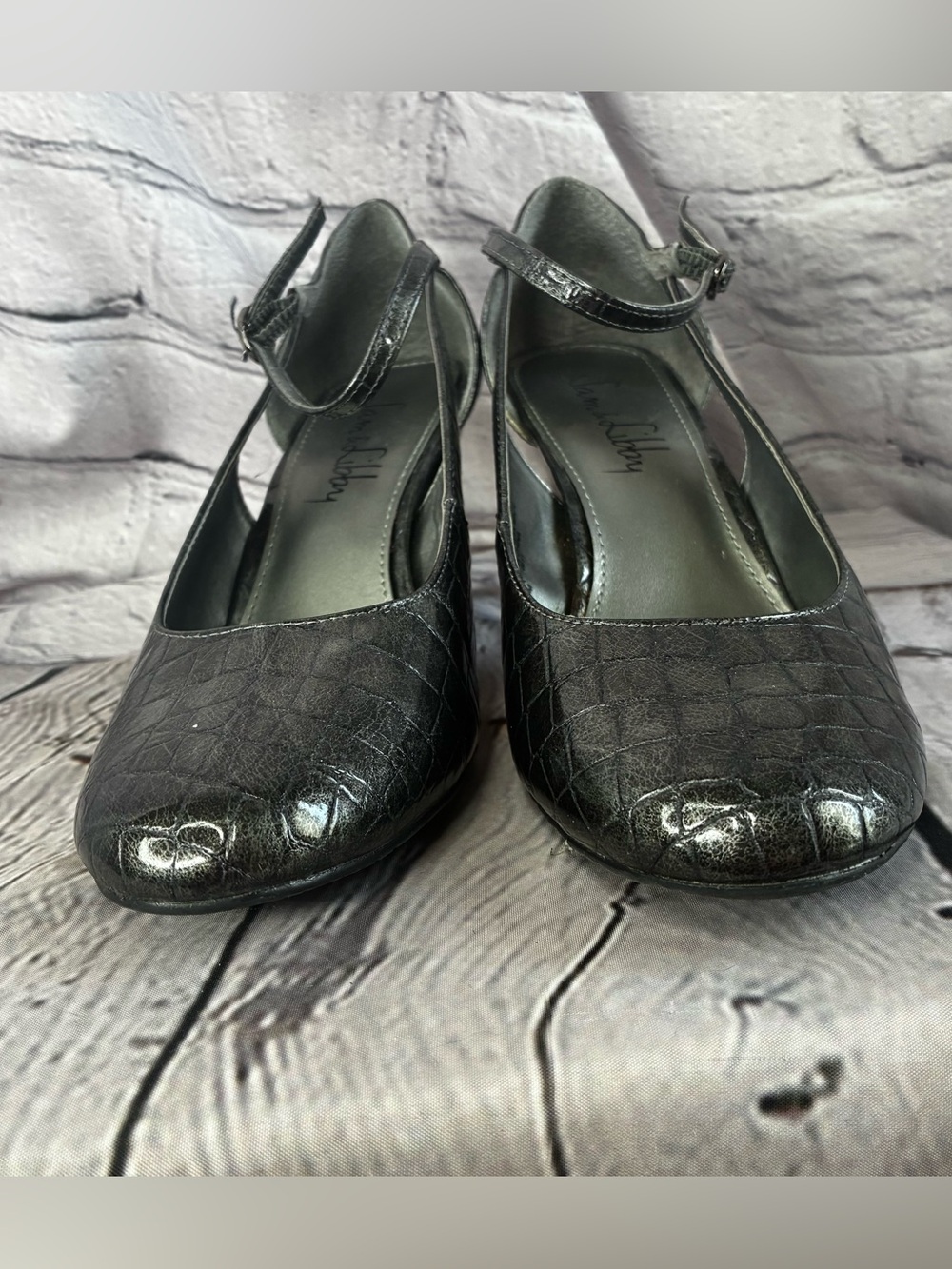Cybercorp Goth Metal Career Office Siren Pewter Croc Embossed Mary Jane Pumps 10 - Picture 5 of 11